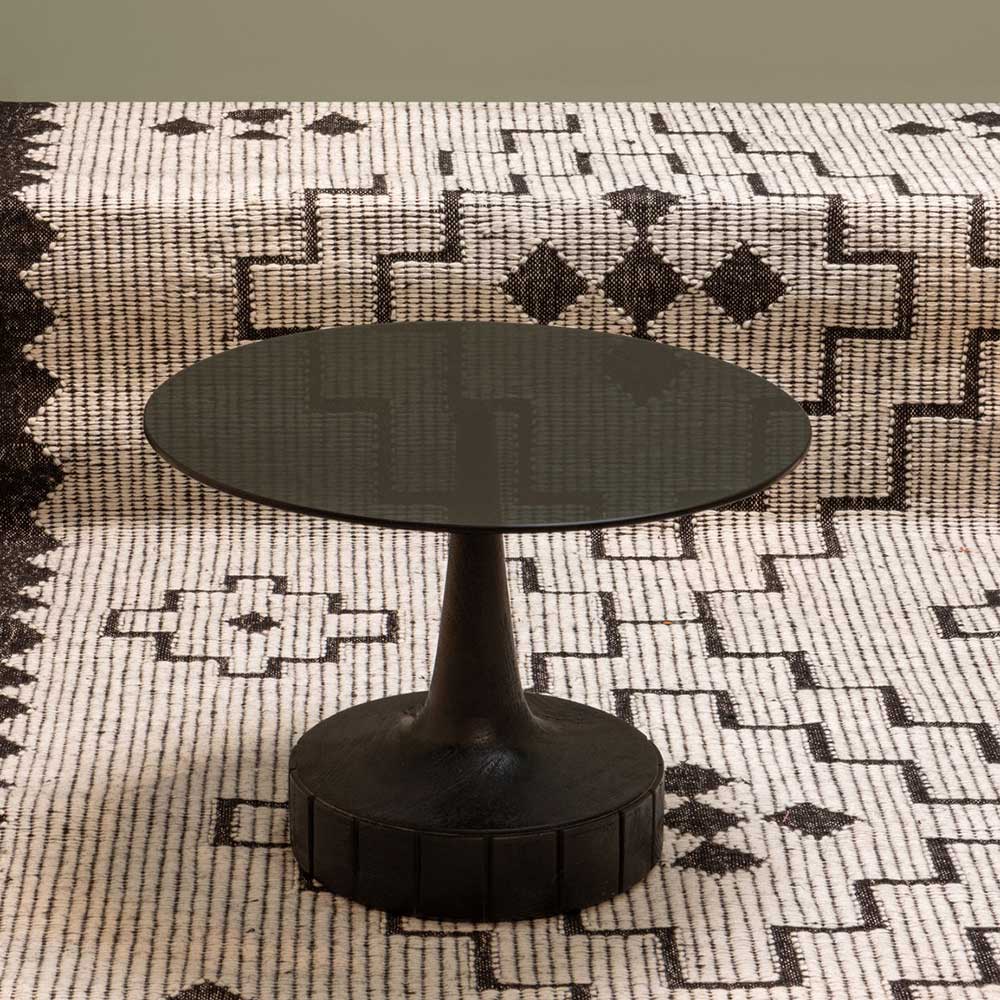 Designercouchtisch Asticia in runder Form auf Säulengestell