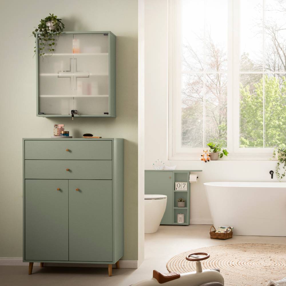 Badezimmerschrank Zytona im Skandi Design mit zwei Schubladen