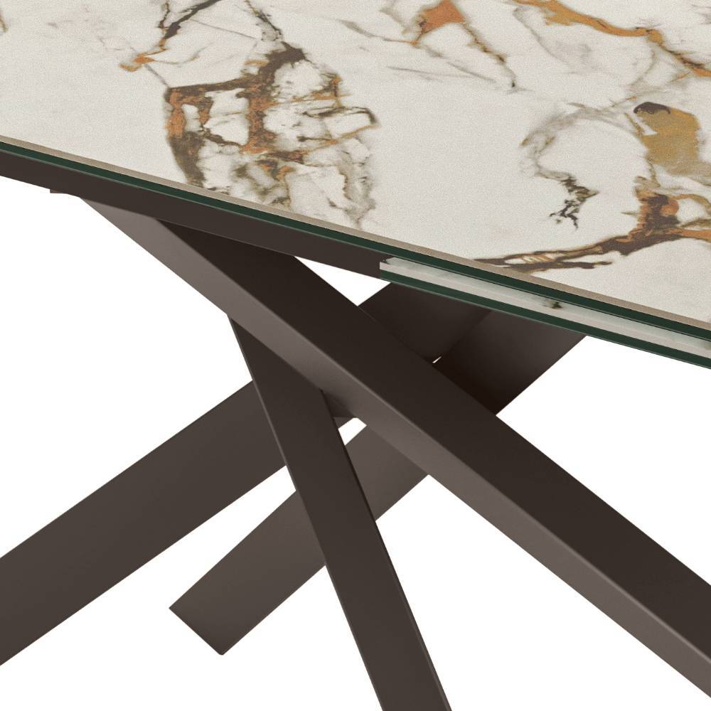 Tisch Esszimmer Ruo mit Mikado Fußgestell und zwei Einlegeplatten