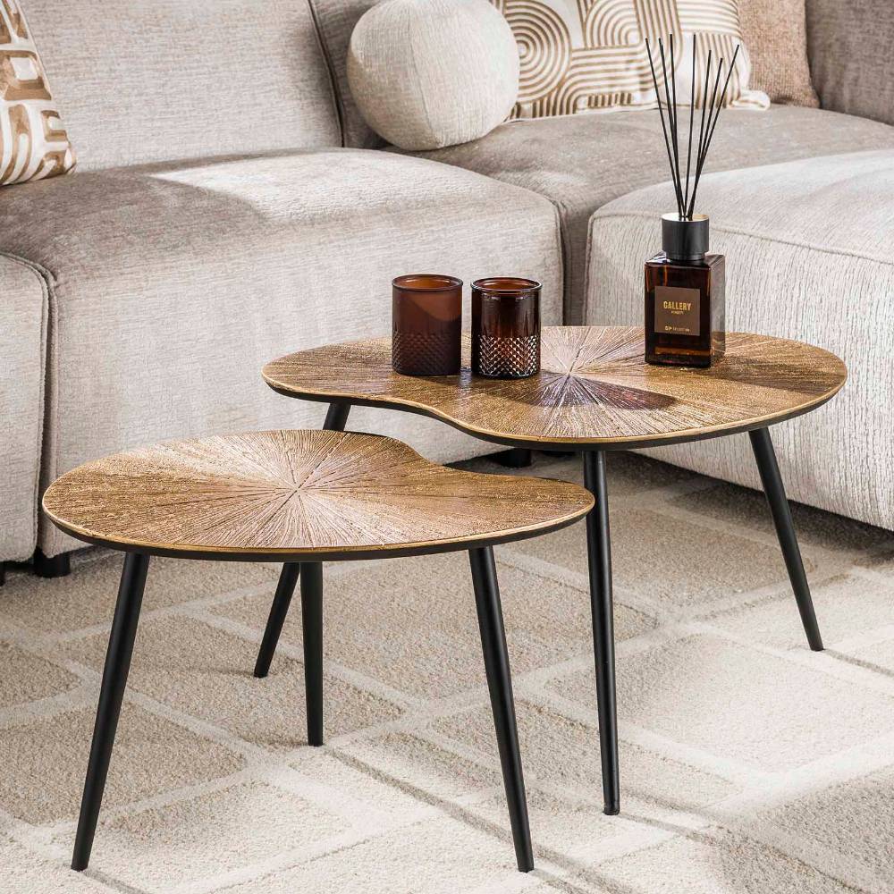Zweisatztisch Dedian in Altgoldfarben mit Antik Finish (zweiteilig)