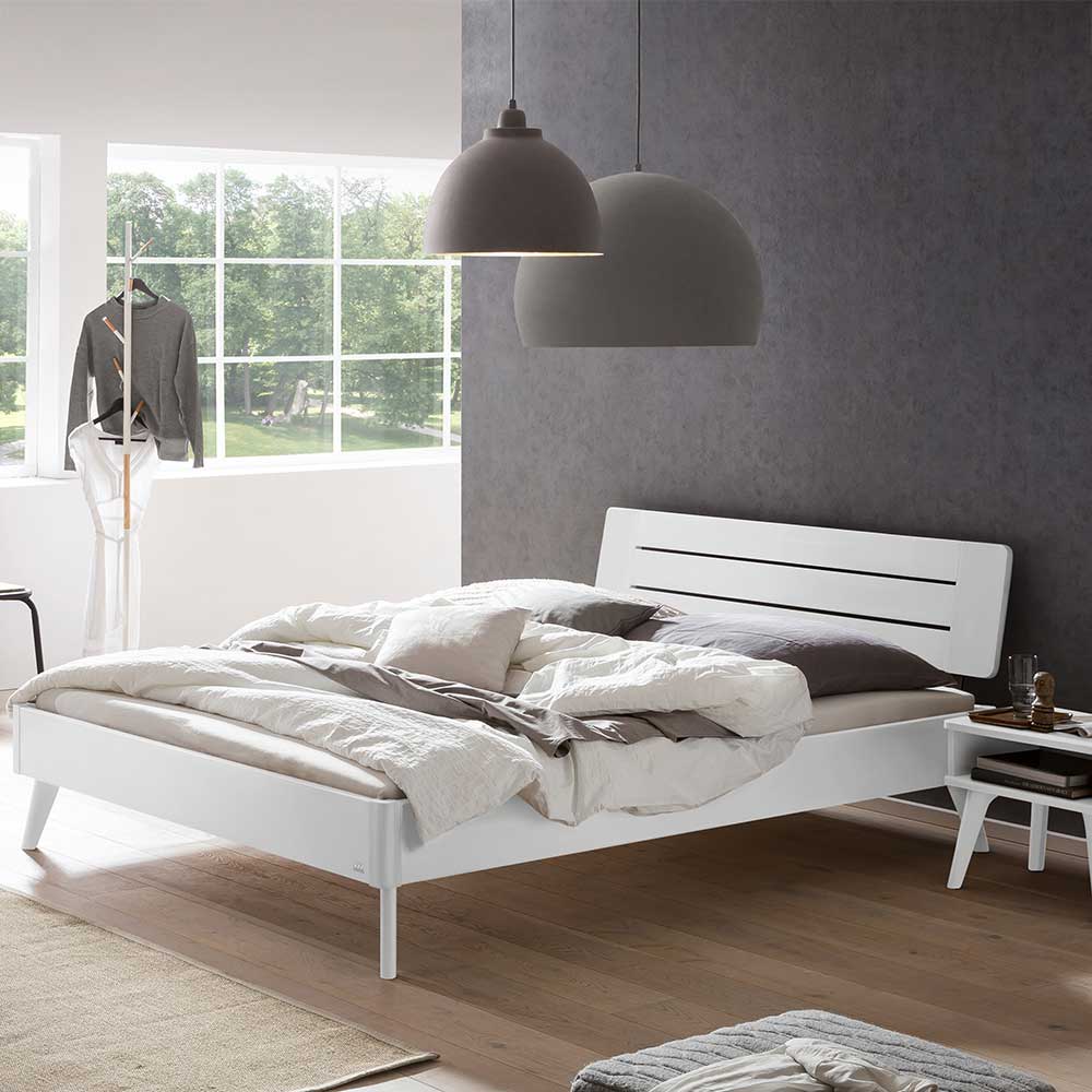 Weißes 140x200 Bett Pattinos aus MDF lackiert