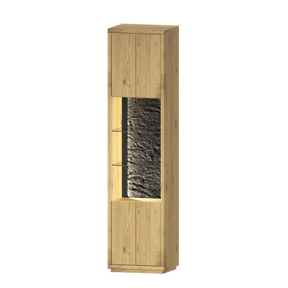 Wohnwand Massivholz Ostoro in Wildeiche Bianco 225 cm hoch (dreiteilig)