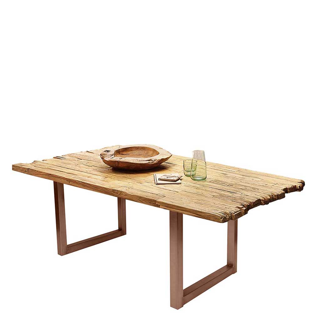 Bügelgestell Esstisch Asprecca aus Teak Recyclingholz und Stahl im Loft Style