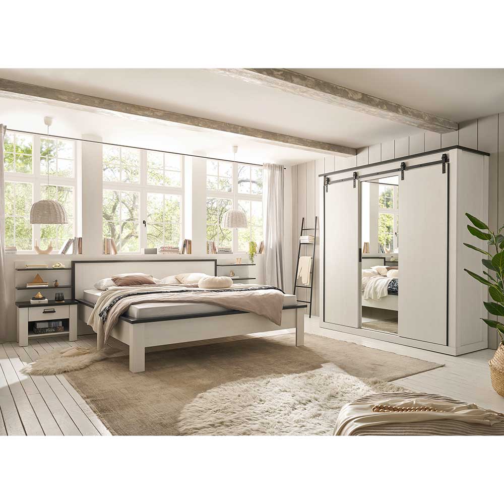 Schlafzimmer komplett Dionada im Landhausstil in Pinie Weiß (vierteilig)