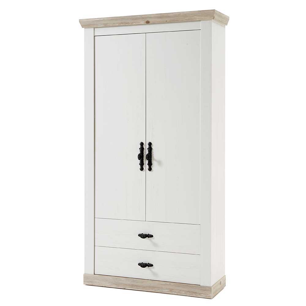 Landhausstil Flurgardarobe Flurencina in Weiß und Pinienfarben (fünfteilig)