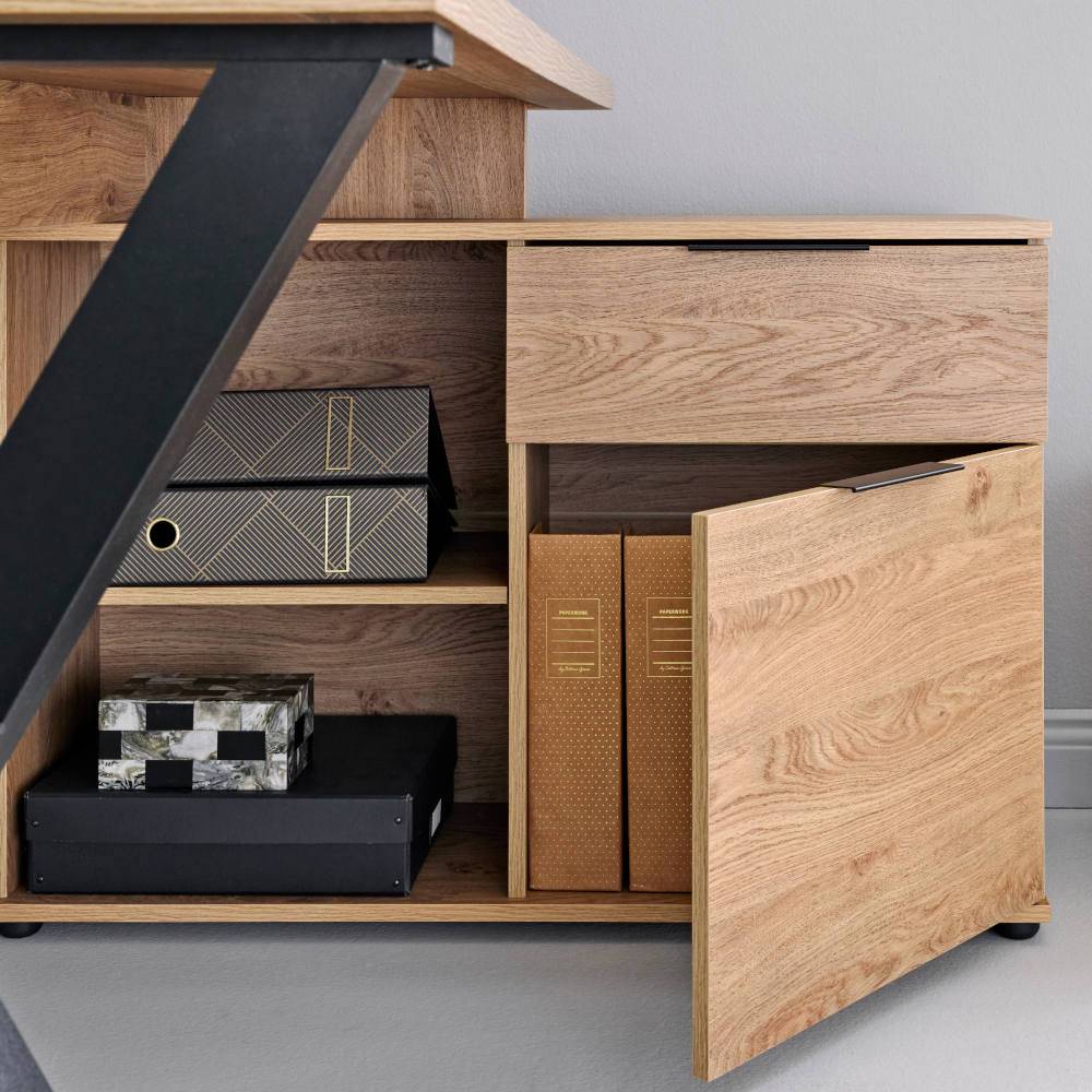 Büroschreibtisch Jian in modernem Design mit Seitenregalen