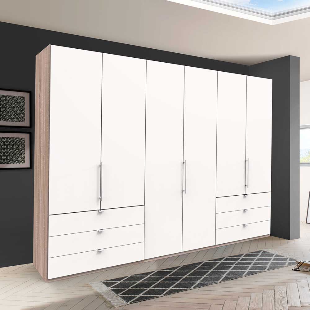 Moderner Schlafzimmerkleiderschrank Lolyana mit Falttüren und sechs Schubladen