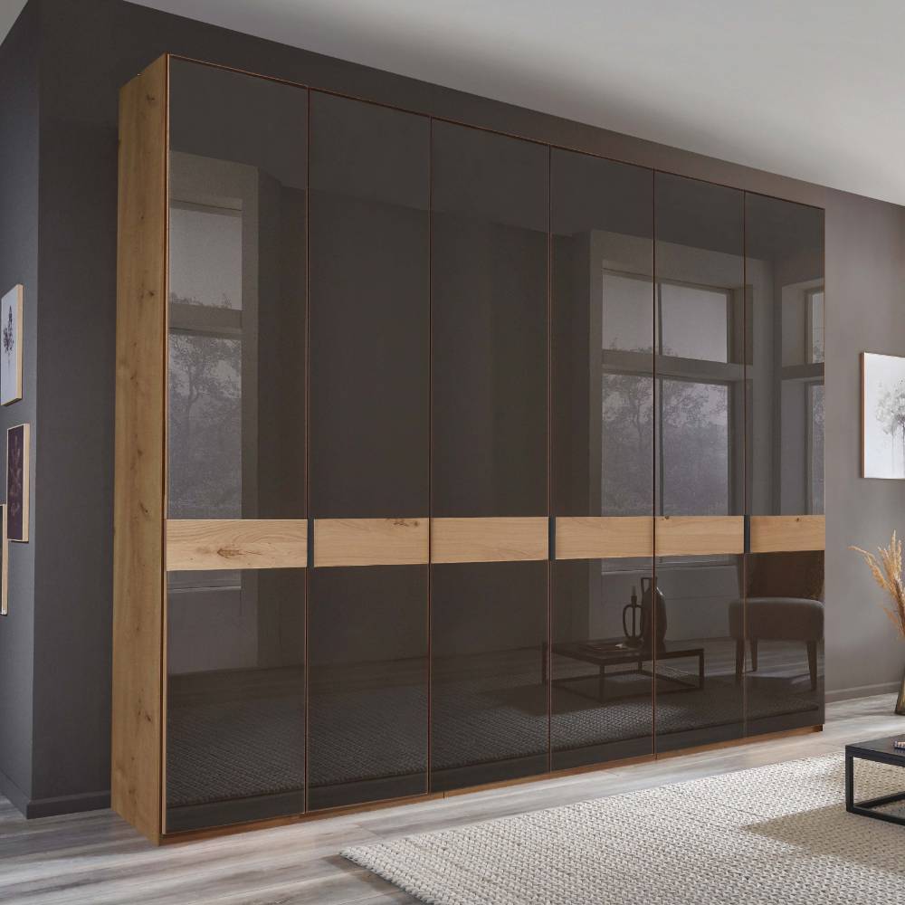 Kleiderschrank mit Glasfront Merkur in Eiche Bianco und Dunkelbraun
