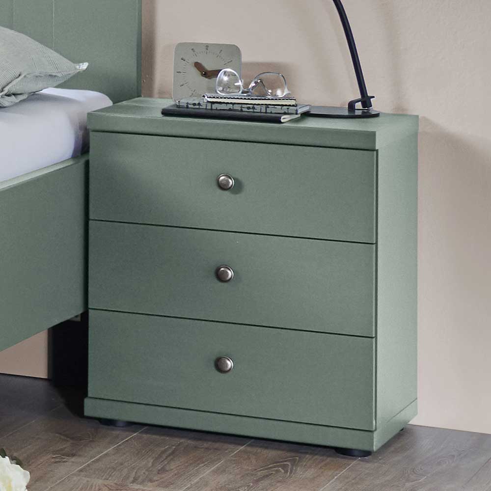 Doppel Bett 160 cm Forjan in Graugrün mit 48 cm Einstiegshöhe