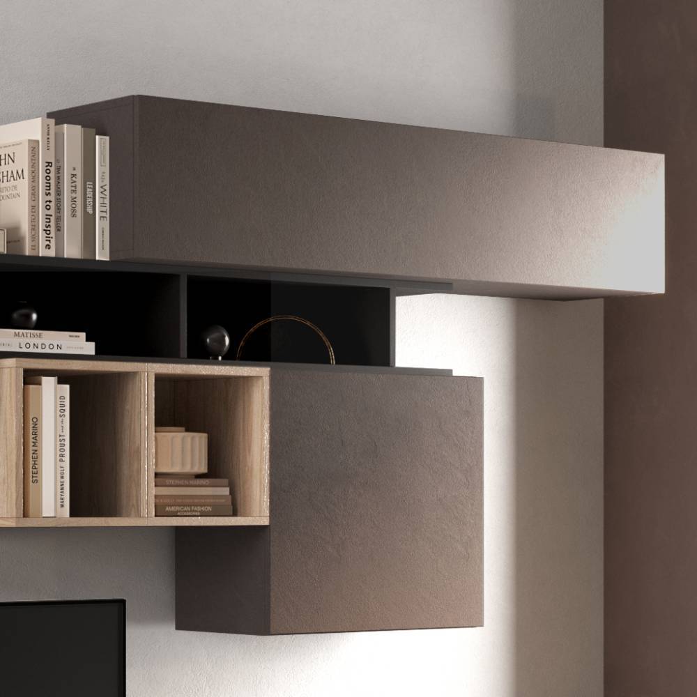 Wohnwand modern Thiano 200 cm hoch und 40 cm tief (elfteilig)