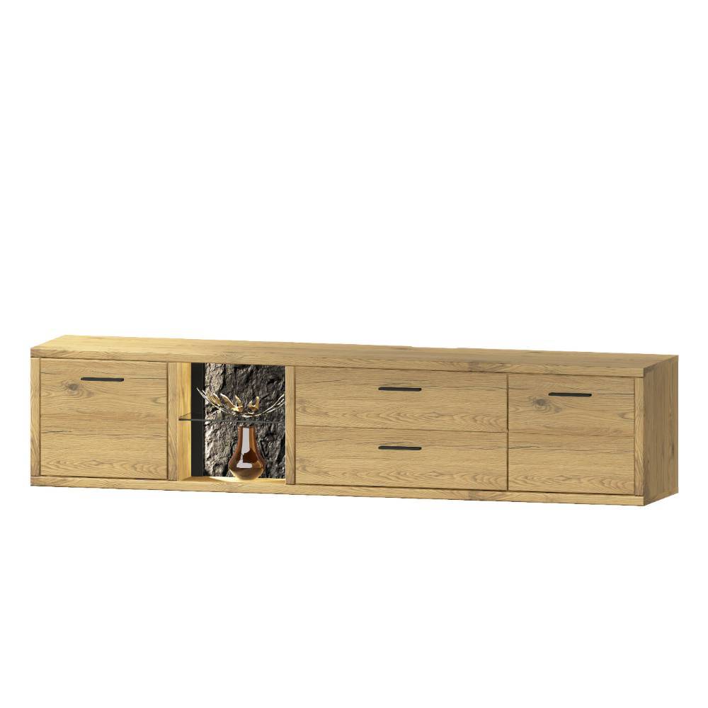 Wohnwand Holz Ostoro in Wildeiche Bianco und modernem Design (dreiteilig)