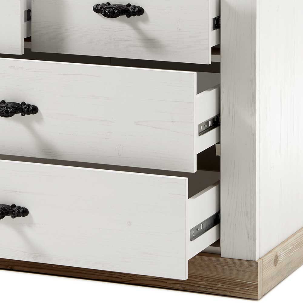 Landhausstil Flurgardarobe Flurencina in Weiß und Pinienfarben (fünfteilig)