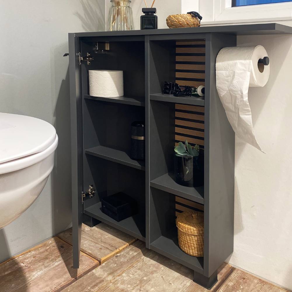 Beistellschrank Bad Bennus mit Toilettenpapierhalter 74 cm hoch