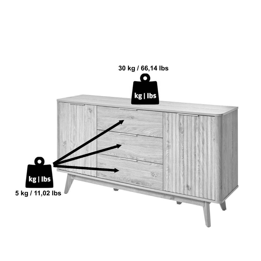 Retrostil Sideboard Timur in Eichefarben mit drei Schubladen