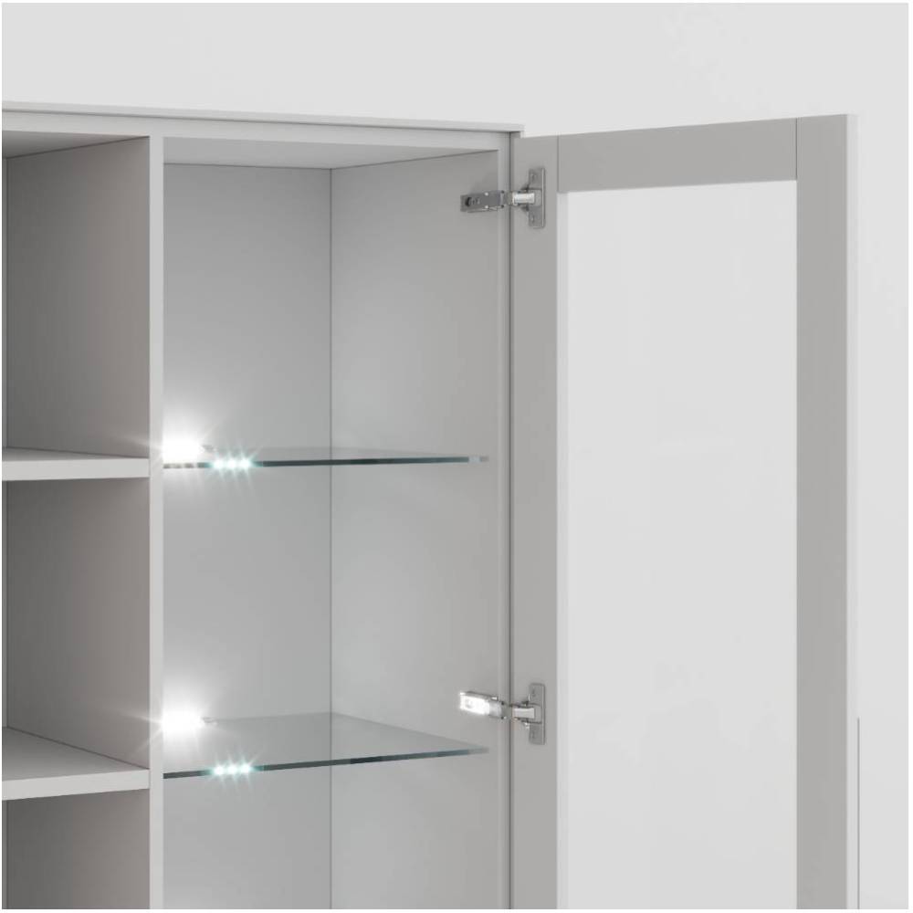 Wohnzimmer Highboard Fortlanda mit Glastür und Bügelgestell aus Metall