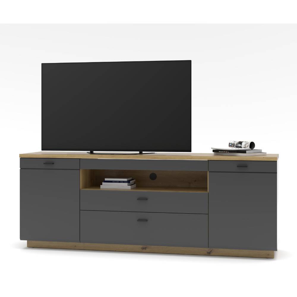 Design Wohnwand Yarisis in Dunkelgrau und Wildeichefarben (achtteilig)