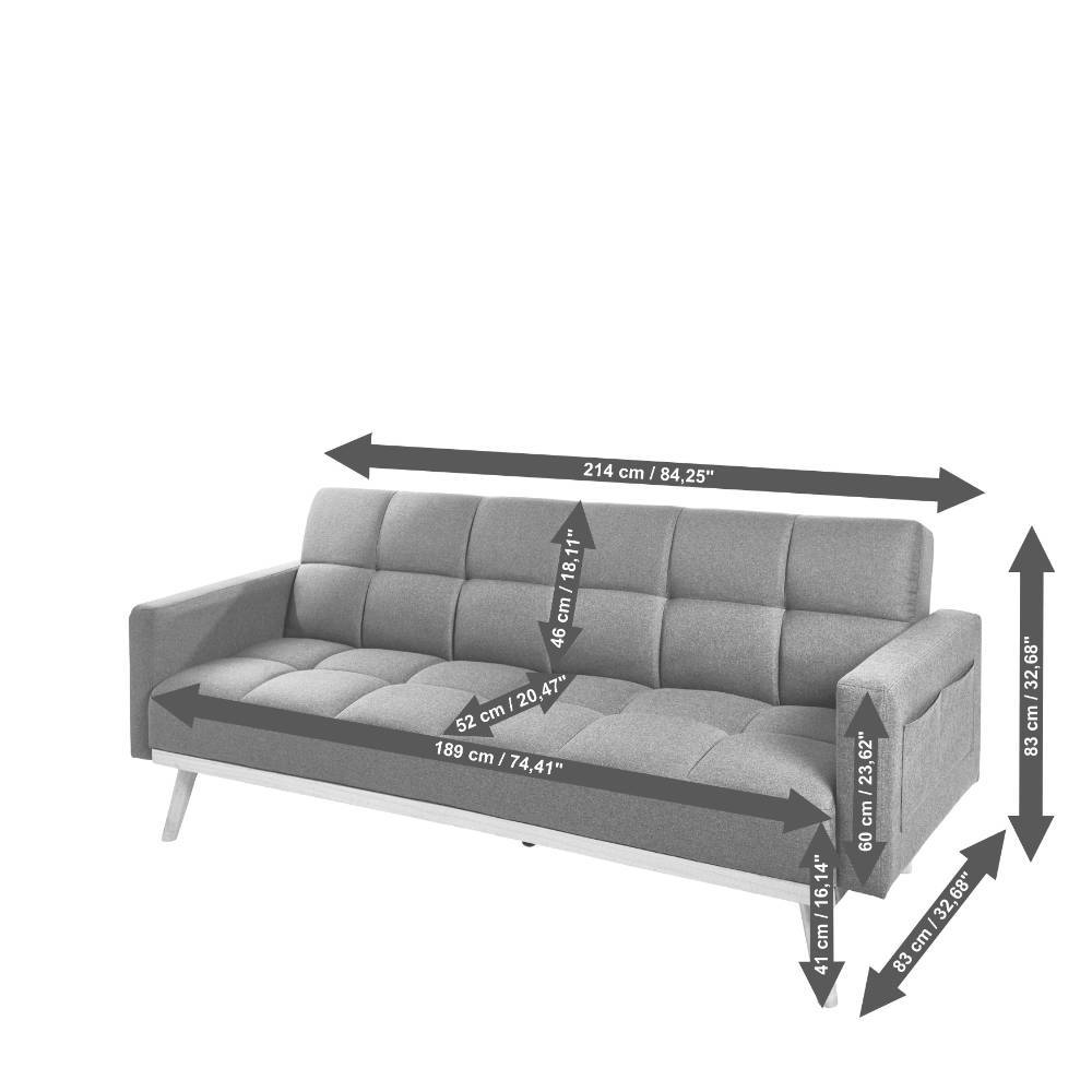 Schlafsofa Sosuke in Grau mit Rücken Klappmechanik
