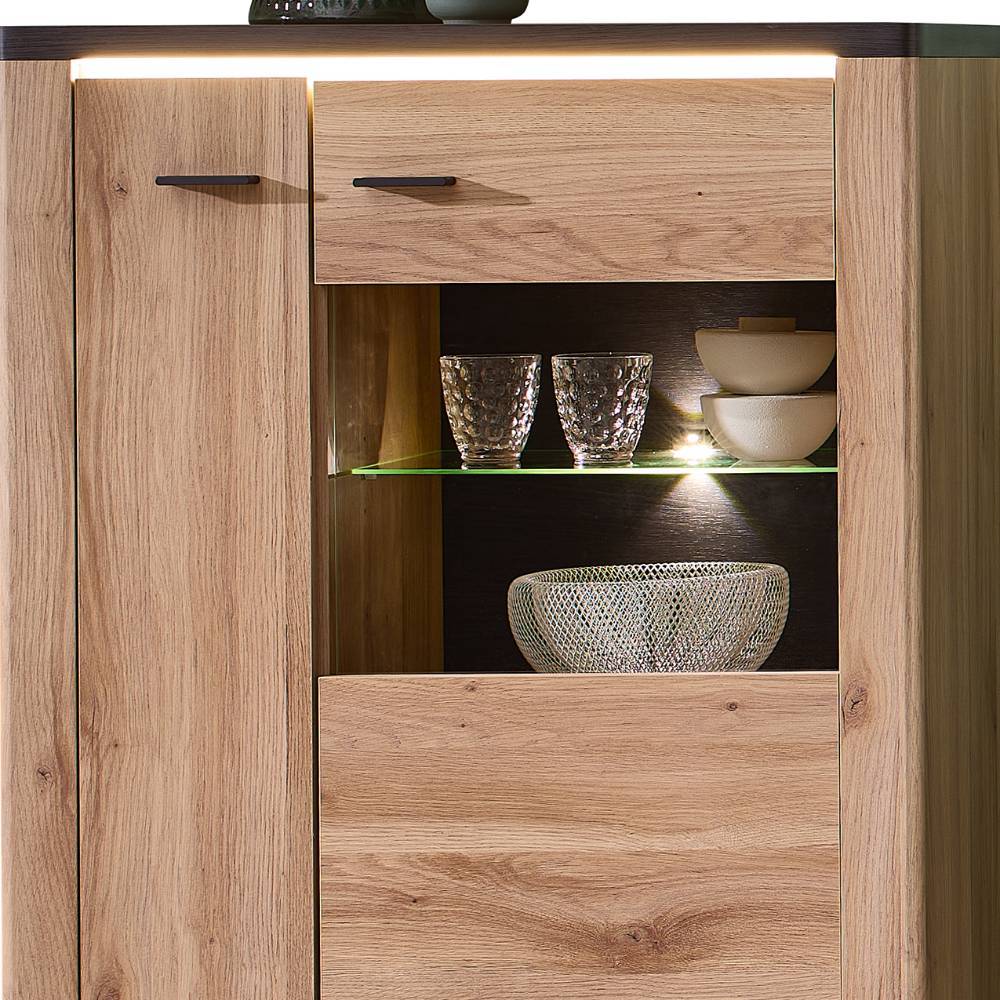 TV Wohnwand Helias mit LED Beleuchtung - Holzoptik foliert (dreiteilig)