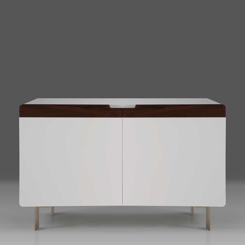Wohnzimmer Kommode Findus 2 Türen mit Soft Close Weiß & Nussbaumfarben