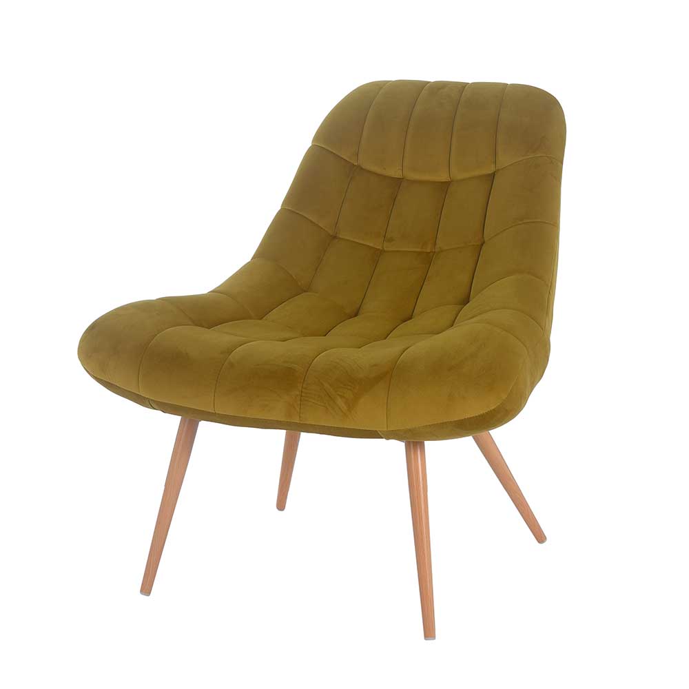 Retro Polstersessel Juleen in Ocker Samt mit 50 cm Sitzhöhe