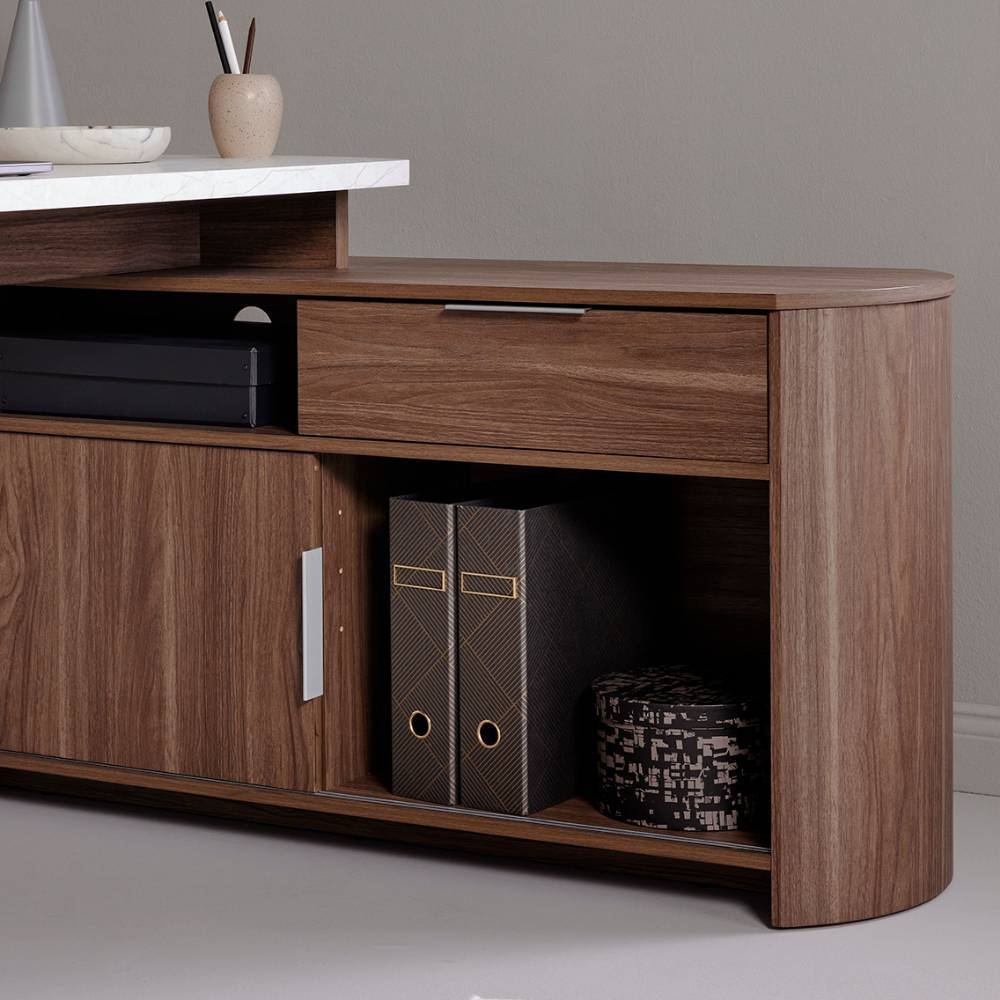Designschreibtisch Yochana in Marmor Optik und Walnussfarben