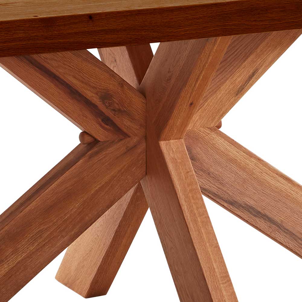 Holztisch Massiv Opry mit natürlicher Baumkante aus Zerreiche braun geölt