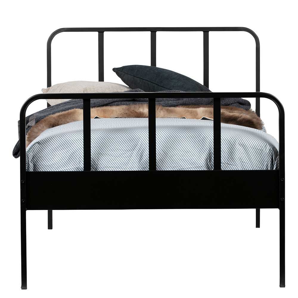 Schwarzes Metall Bett Volgan im Retrostil 42 cm Einstiegshöhe