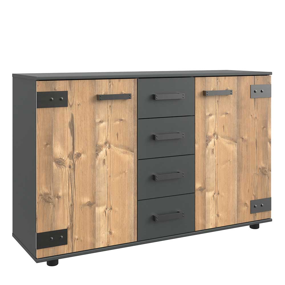 Factory Sideboard Vedra in Tannenfarben und Dunkelgrau