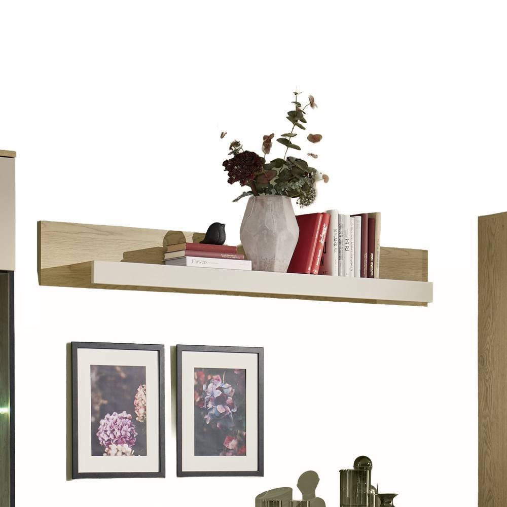 Wohnzimmerwand modern Helina in Beigegrau und Wildeiche Bianco (vierteilig)