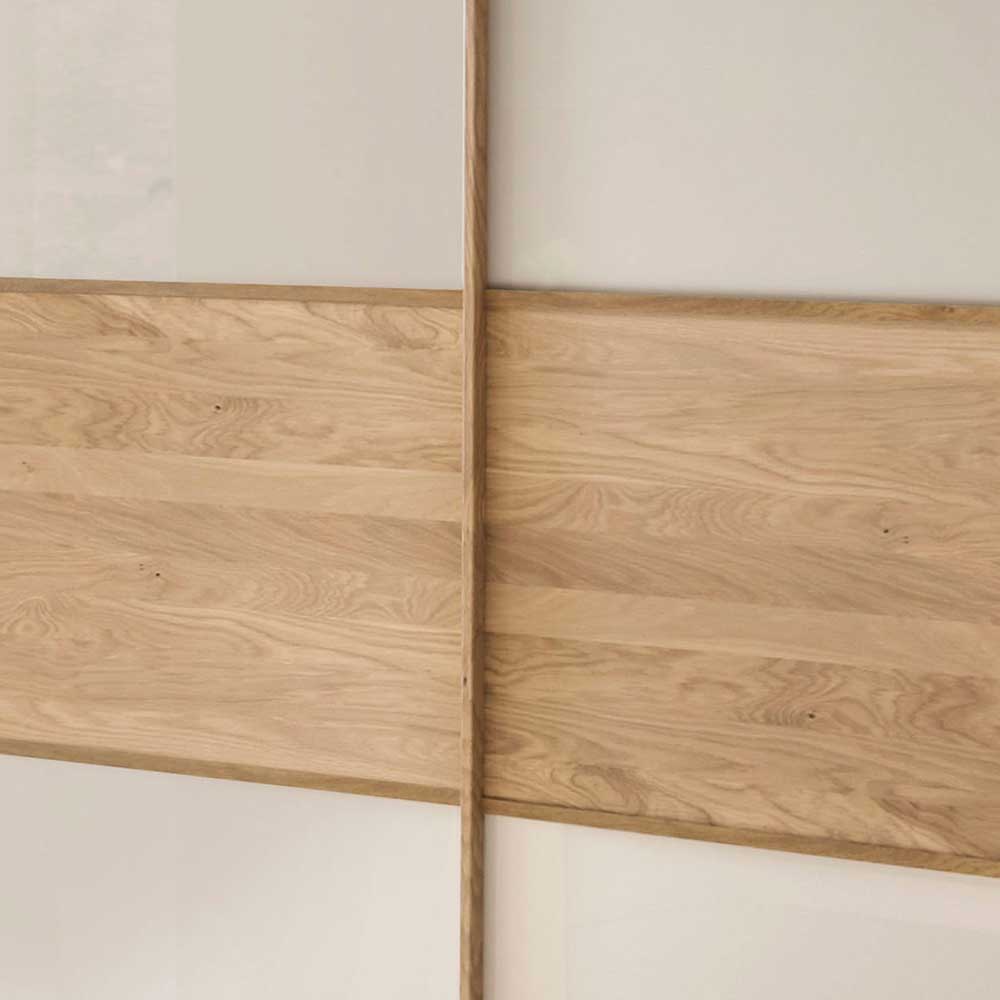 Schwebetürenschrank Veyfas in Beige Glas beschichtet und Eiche teilmassiv