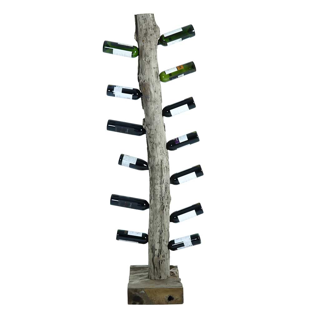 Weinflaschenhalter Koropi aus Teak Massivholz im rustikalen Landhausstil