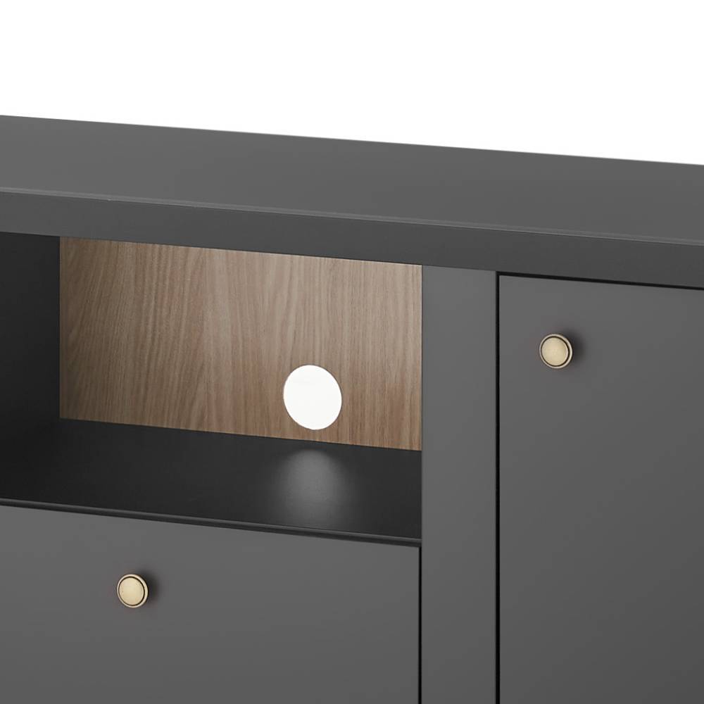 Wohnwand Enjta in Schwarz matt 202 cm hoch (vierteilig)