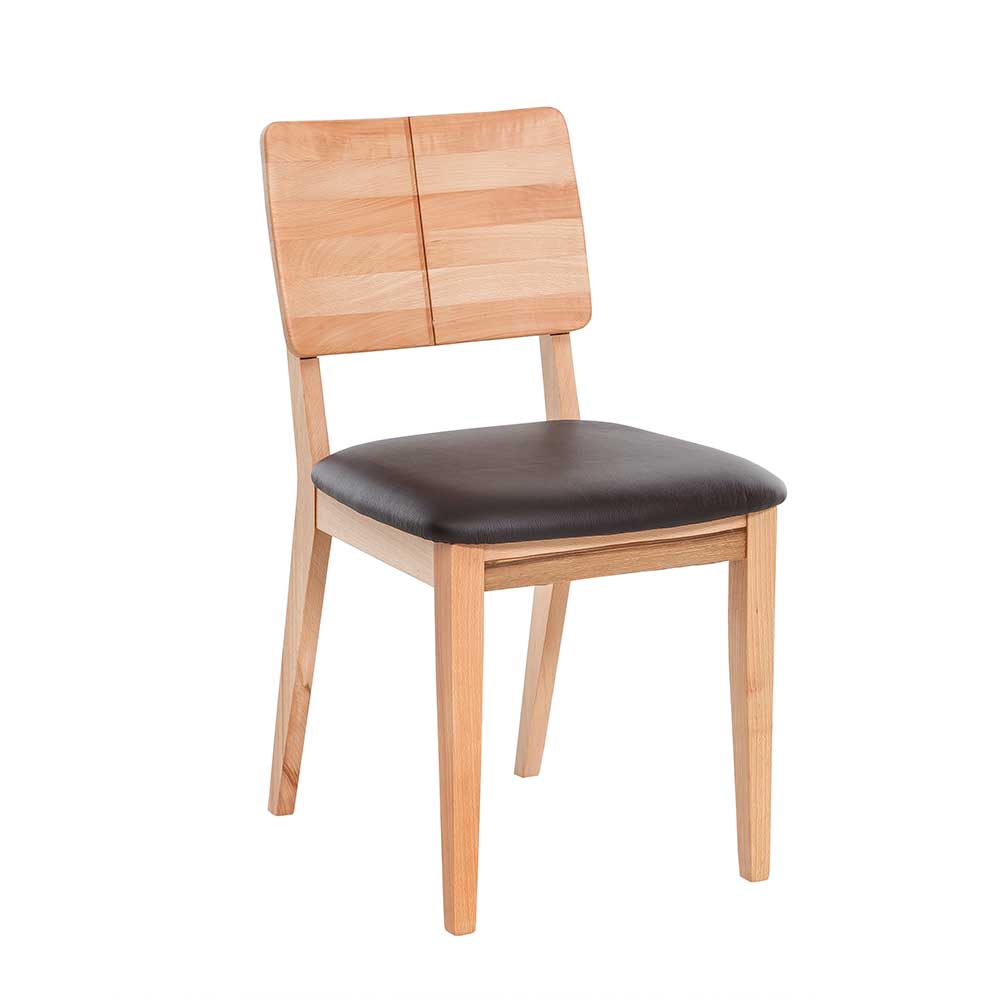 Zwei Stühle Vyrana aus Kernbuche Massivholz und dunkelbraunem Echtleder (2er Set)