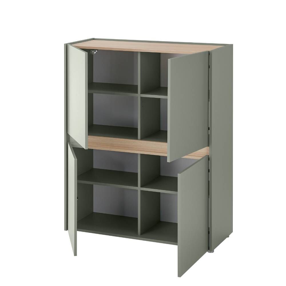 Wohnzimmerschrankwand Ulfava in Graugrün 320 cm breit (dreiteilig)