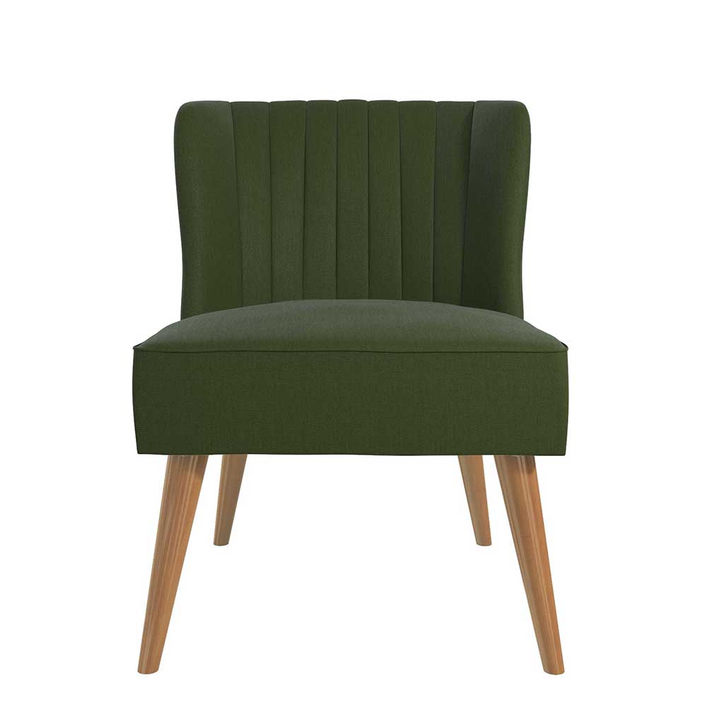 Retrostil Sessel Elenoires in Grün mit Vierfußgestell aus Holz