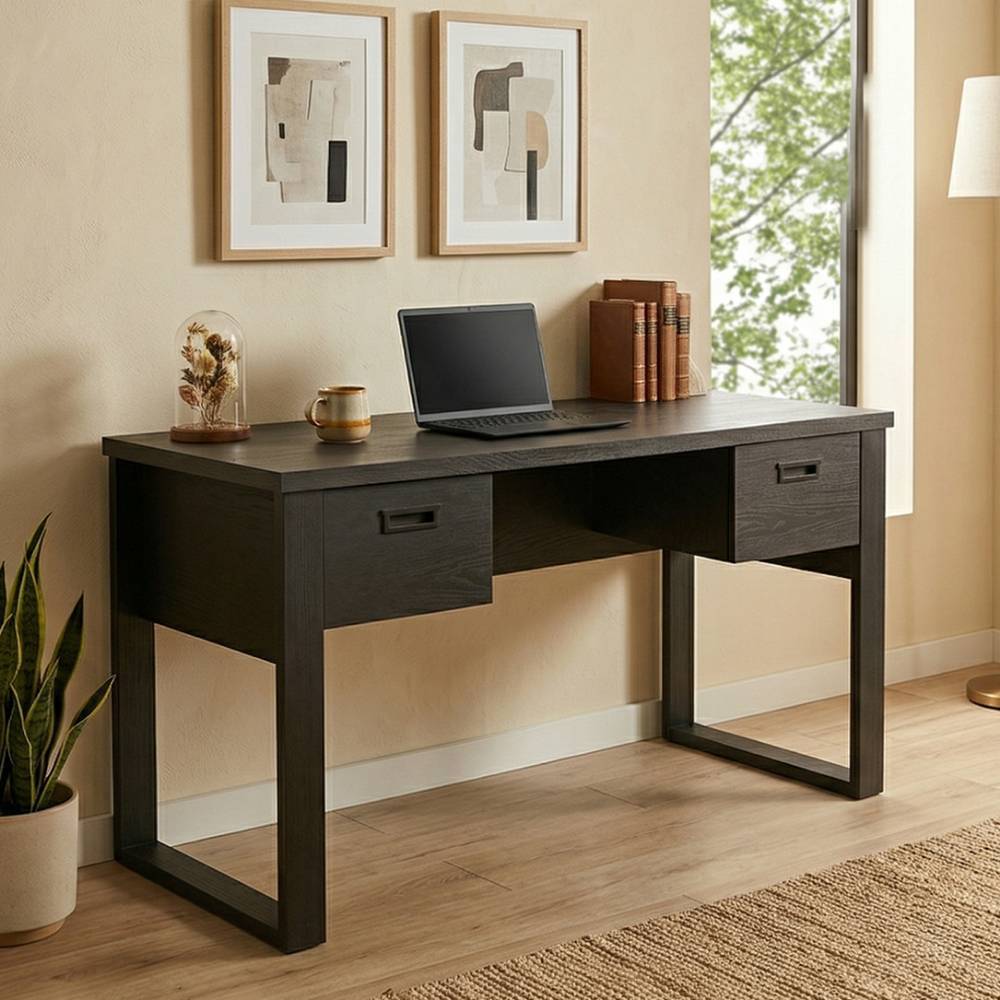 140 cm breiter Schreibtisch Cantoon in Schwarz mit Bügelgestell