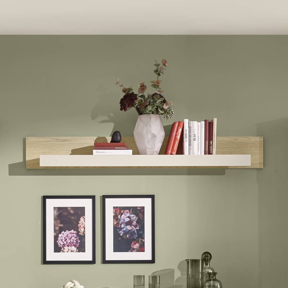 Anbauwand Helina in Beigegrau und Wildeiche Bianco (vierteilig)