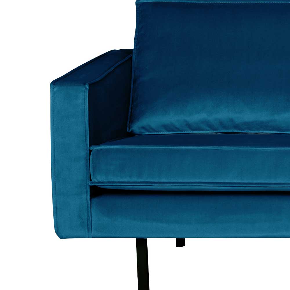 Retro Couch Domago in Blau mit Samtbezug