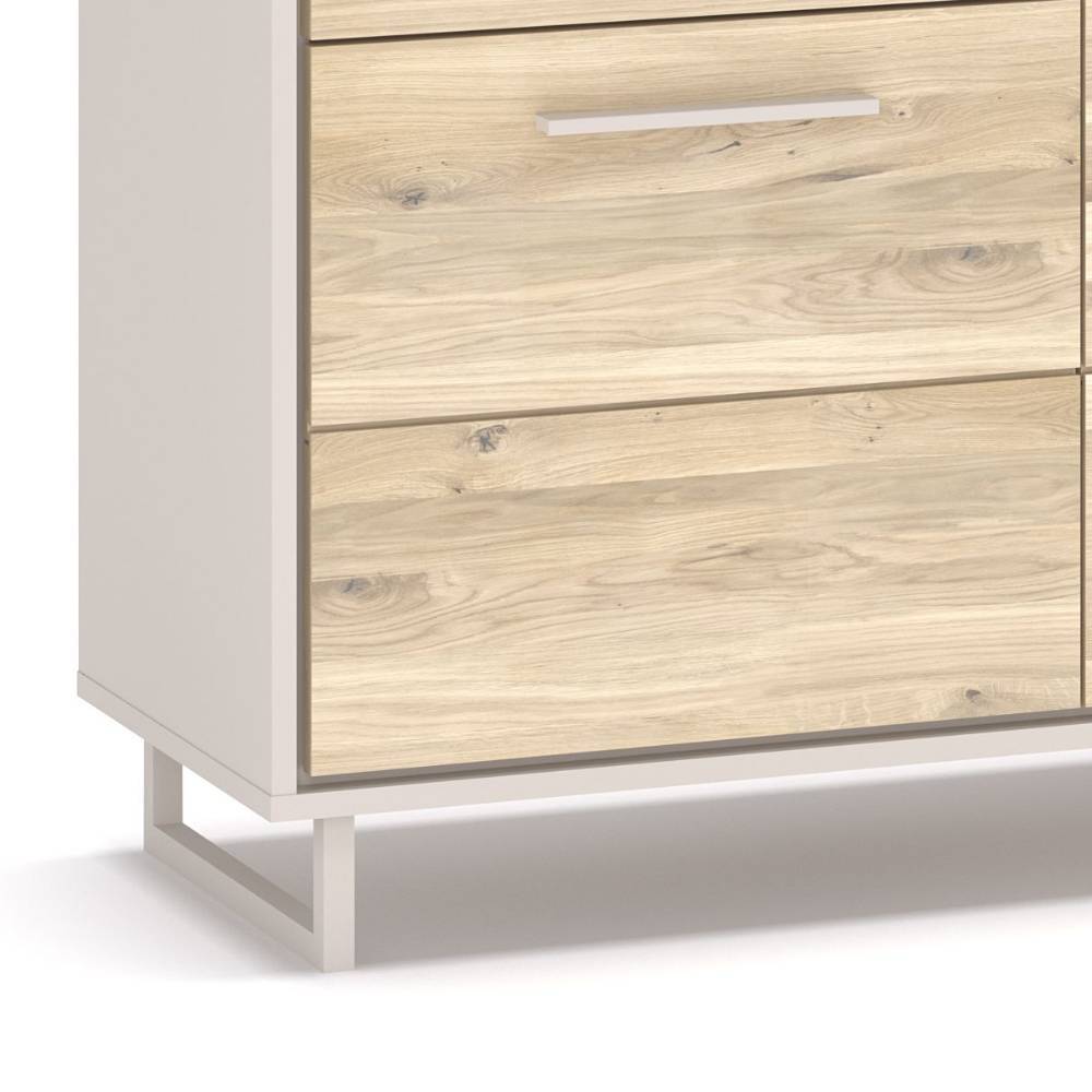 Kommode Fortlanda in Eiche Bianco & Kreideweiß mit Bügelgestell aus Metall