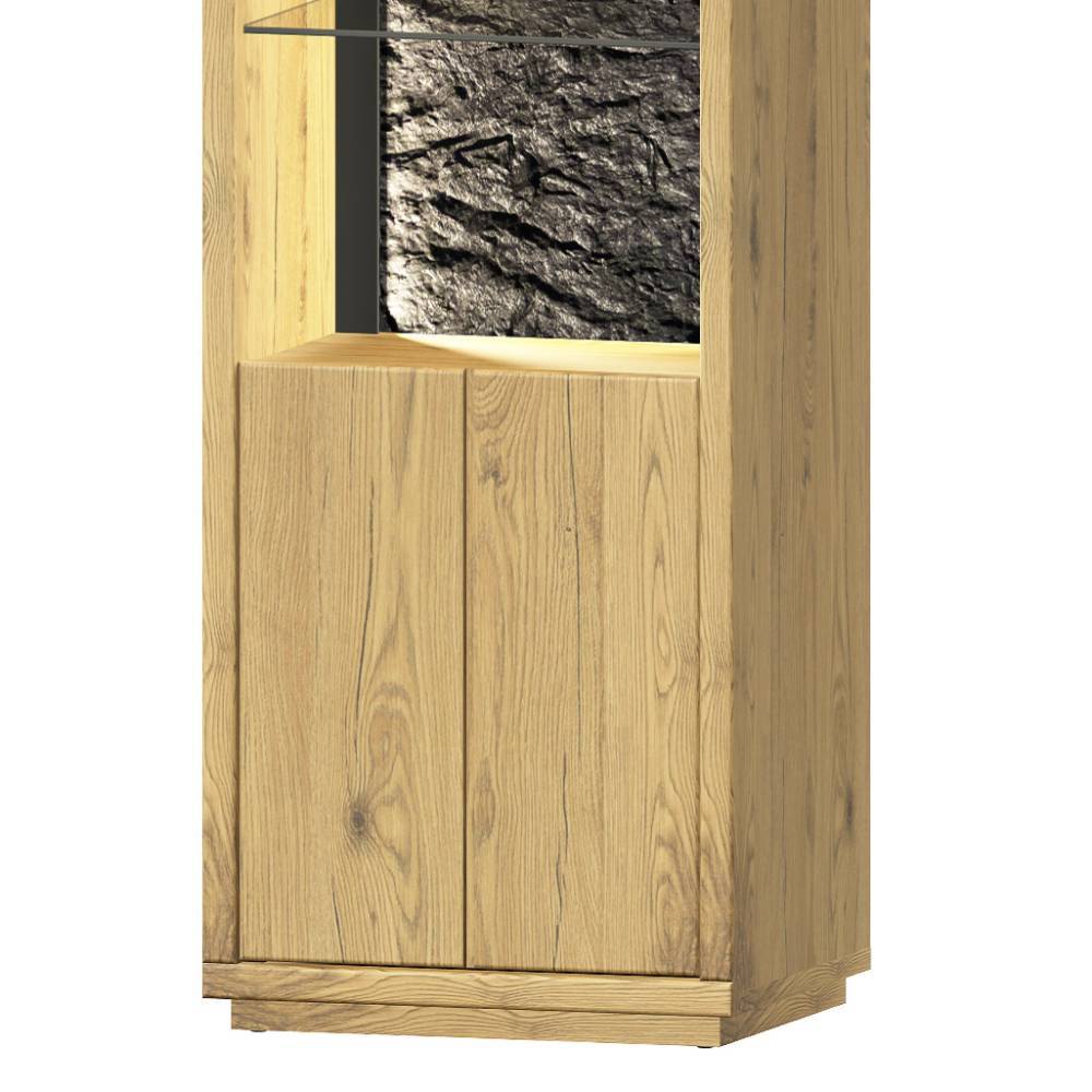 Schrankwand Wohnzimmer Ostoro in Wildeiche Bianco 206 cm hoch (zweiteilig)