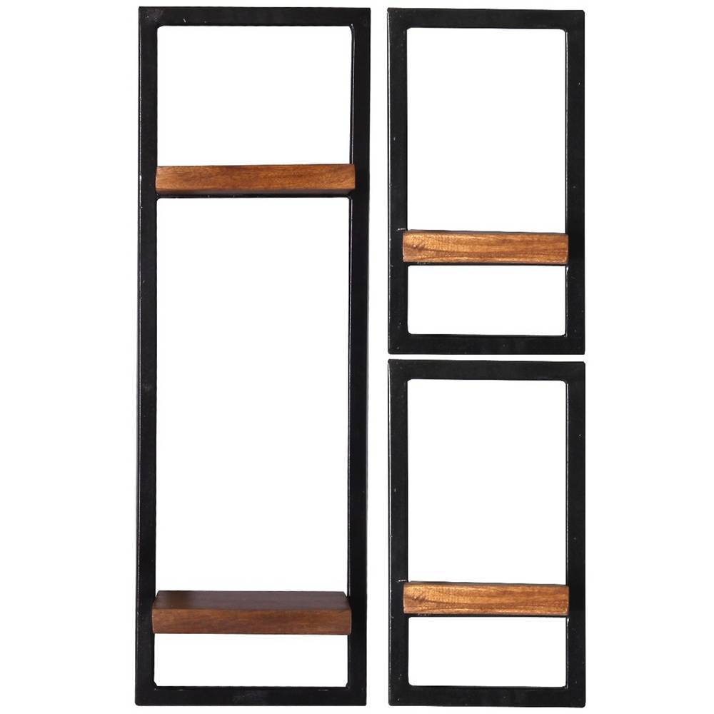 Wandhängeregale Jesmine in Naturfarben und Antikschwarz (dreiteilig)