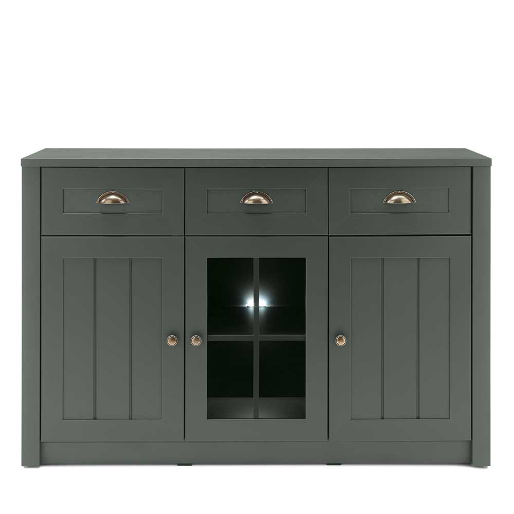Landhaus Sideboard Clujia in Dunkelgrün mit Glastür