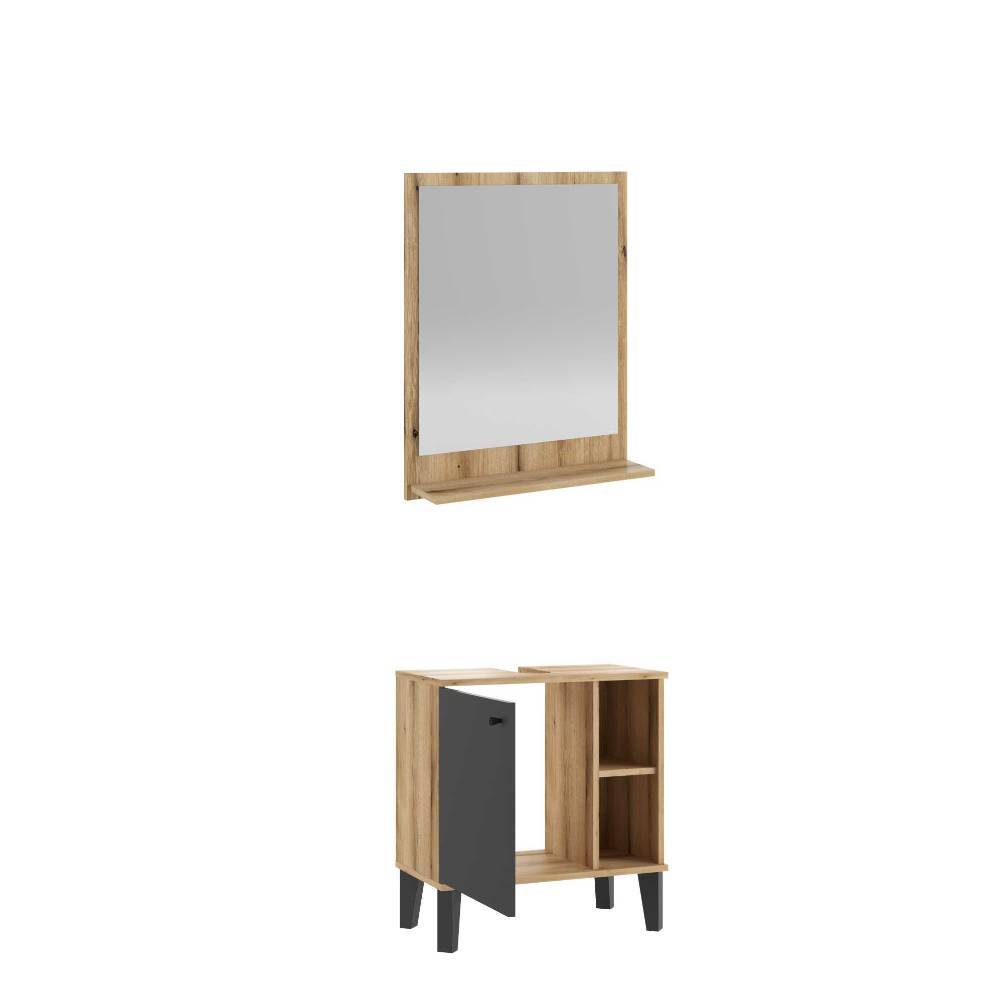 Gäste WC Waschplatz Set Pattinos in Grau und Wildeichefarben (zweiteilig)
