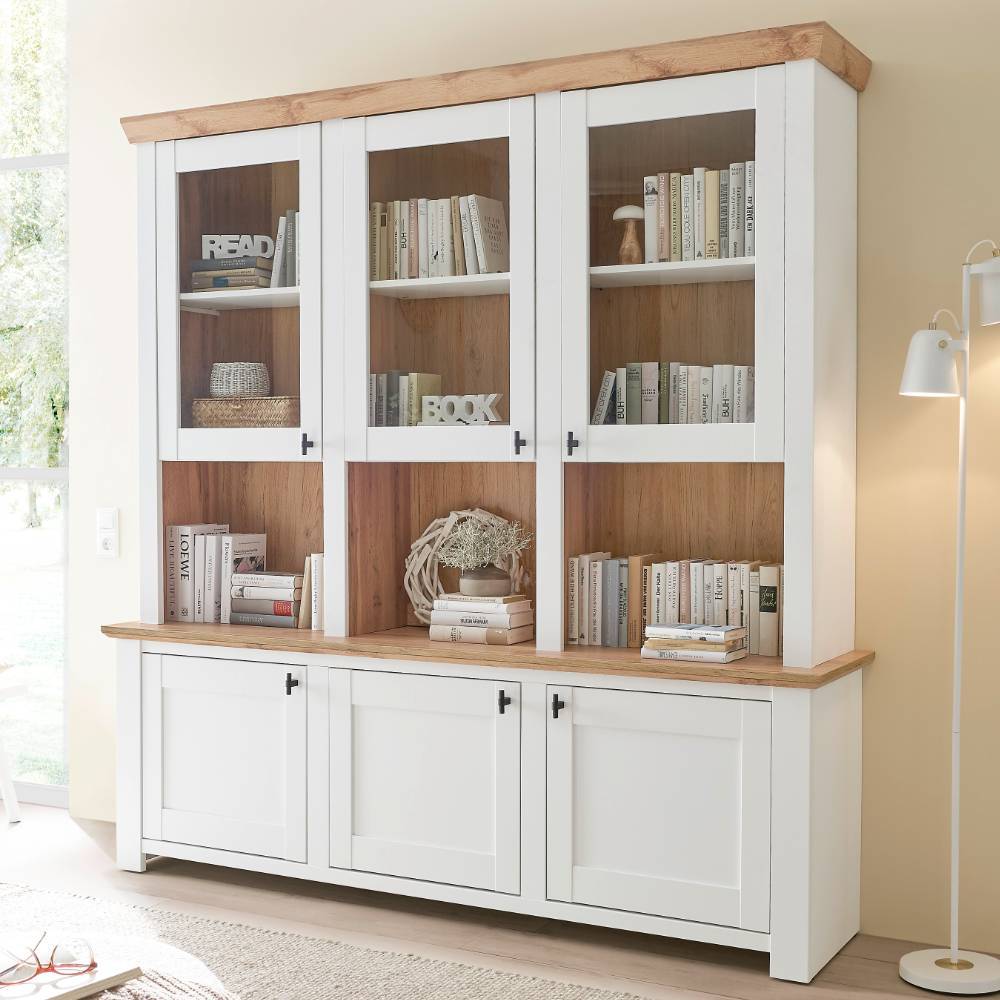 Buffet Vitrine Beno mit Glastüren und drei offenen Fächern