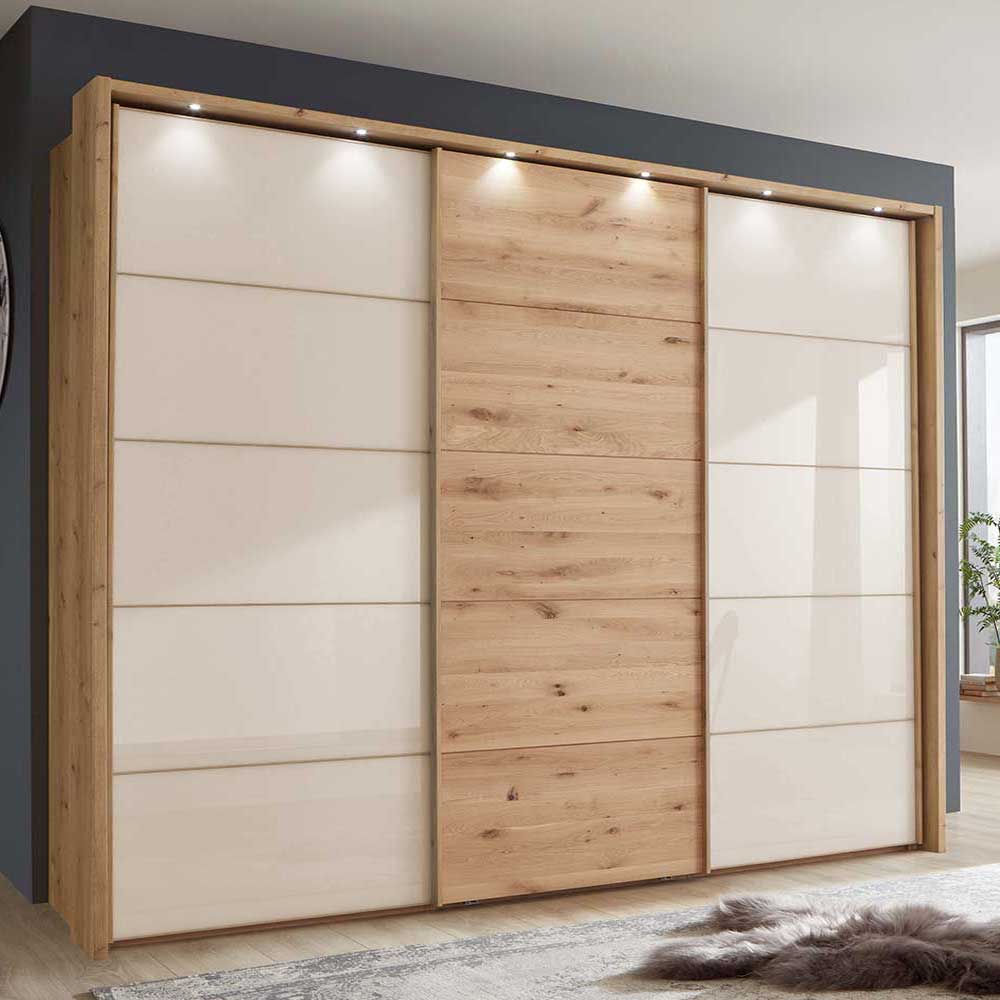 Gleittürenschrank Viramiru in Eiche Bianco und Beige