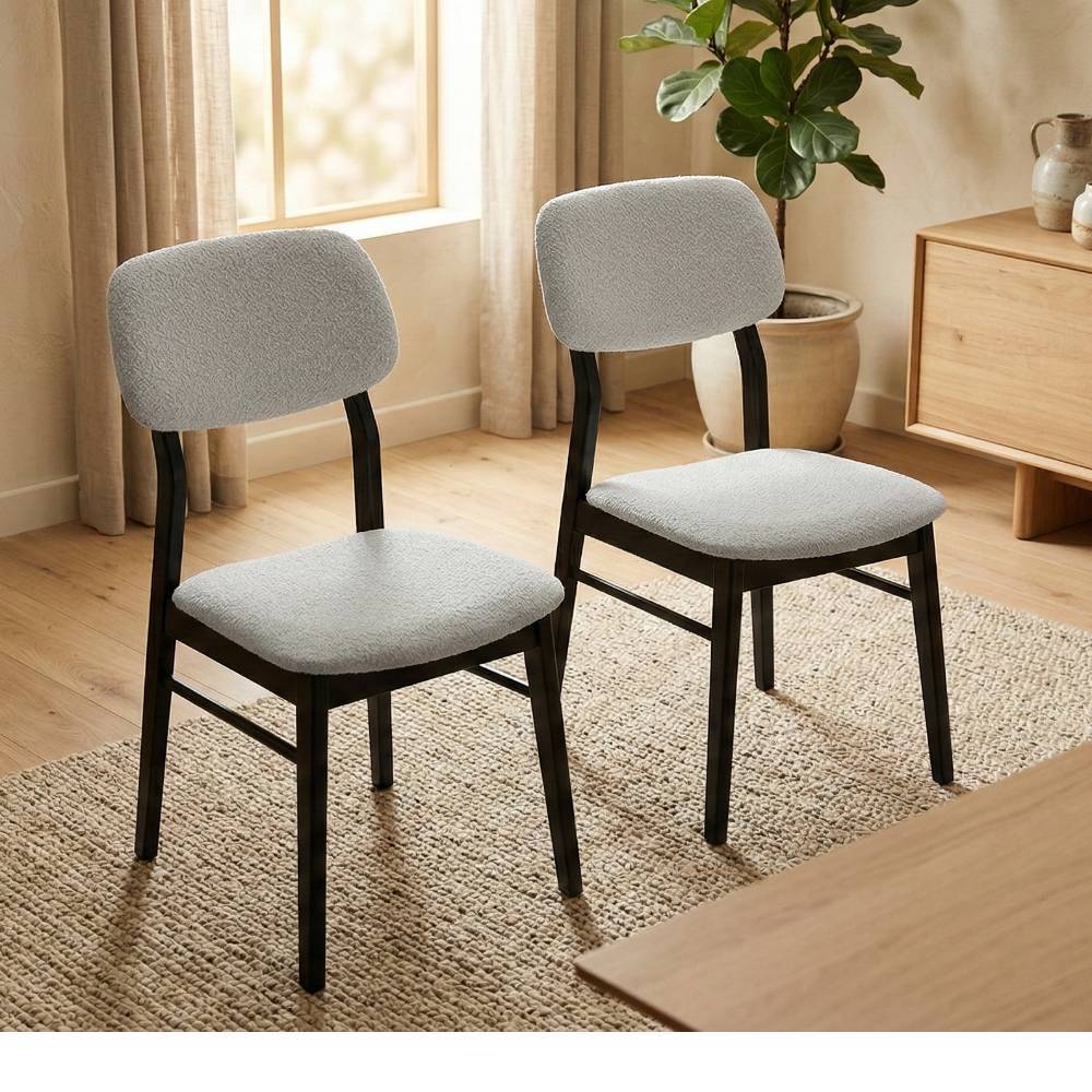 Esszimmerstuhl Foahala in Offwhite aus Boucle Stoff (2er Set)