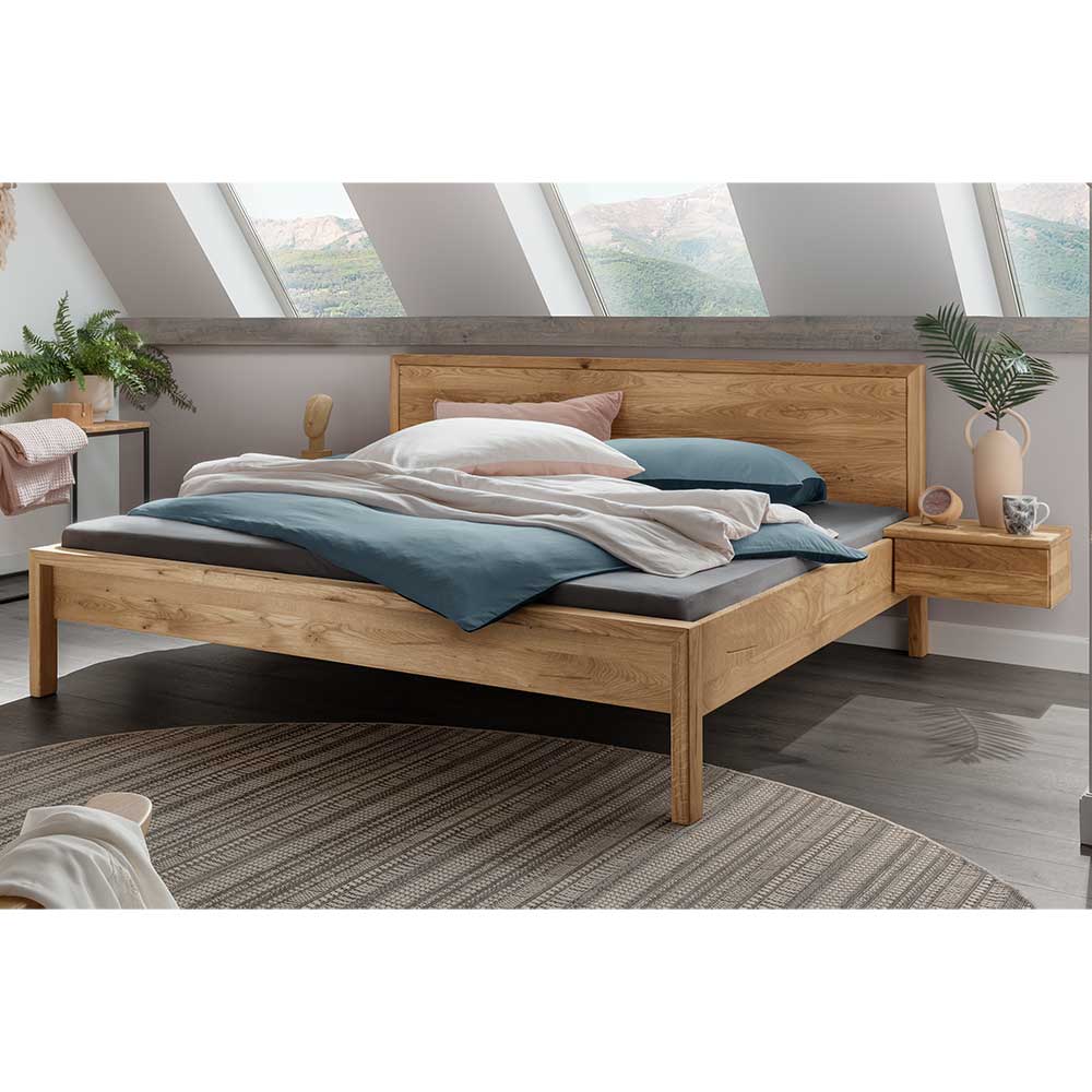 Wildeiche Doppelbett massiv Snoba Oberfläche geölt - 90 cm Kopfteil