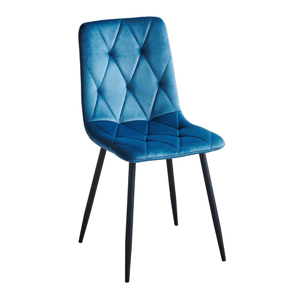 Blaue Esstisch Stühle Travett aus Samt in modernem Design (4er Set)