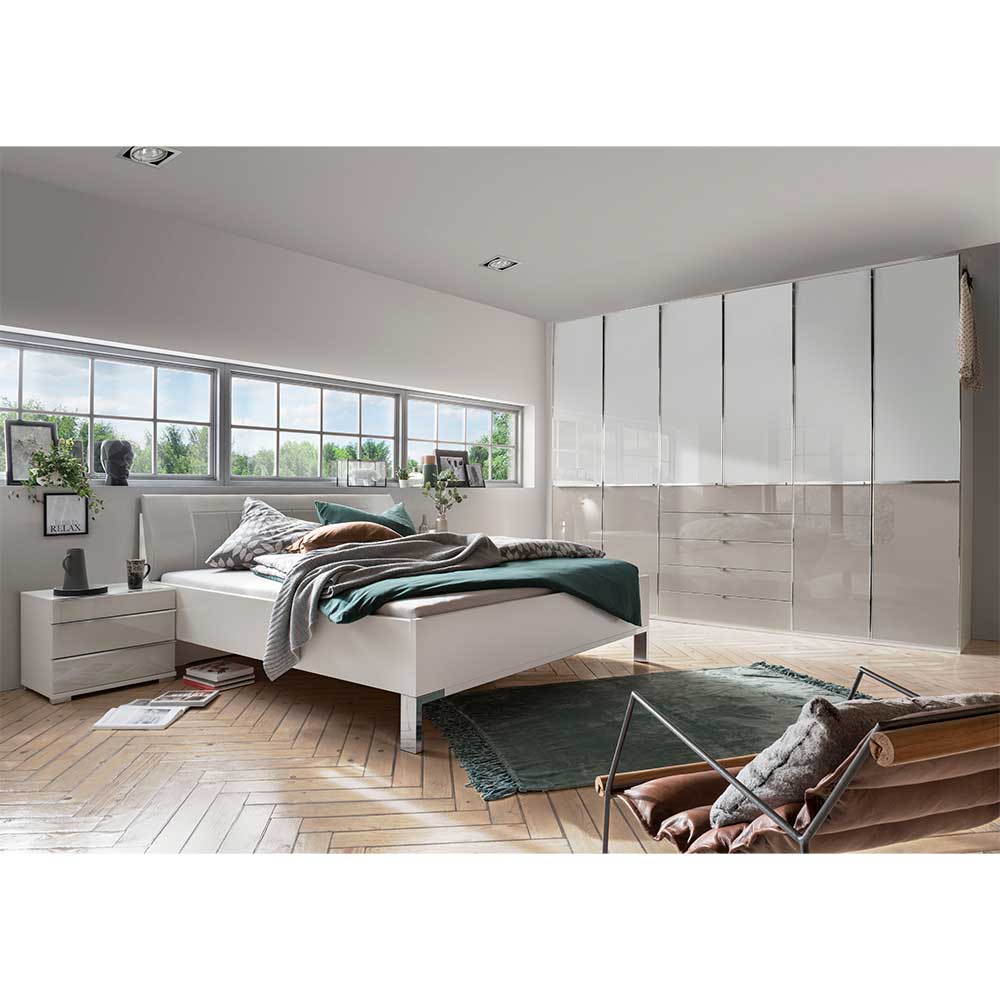 Schlafzimmer Kombination Xarina mit Doppelbett in Weiß und Hellgrau (vierteilig)