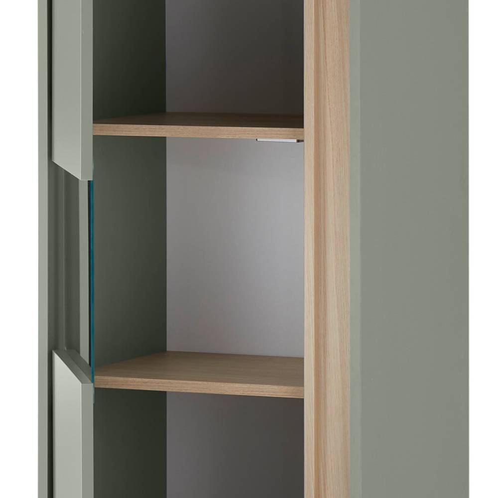 Stauraumvitrine Ulfava in Graugrün 197 cm hoch